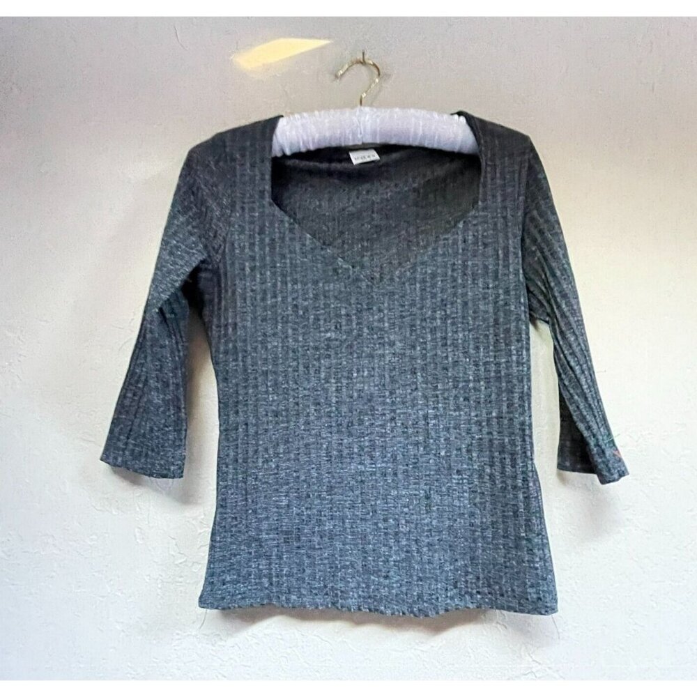 S&S Cozy USA Women Gray 3/4 Sleeve Sweetheart Neckline Ribbed Sweater Top Casual